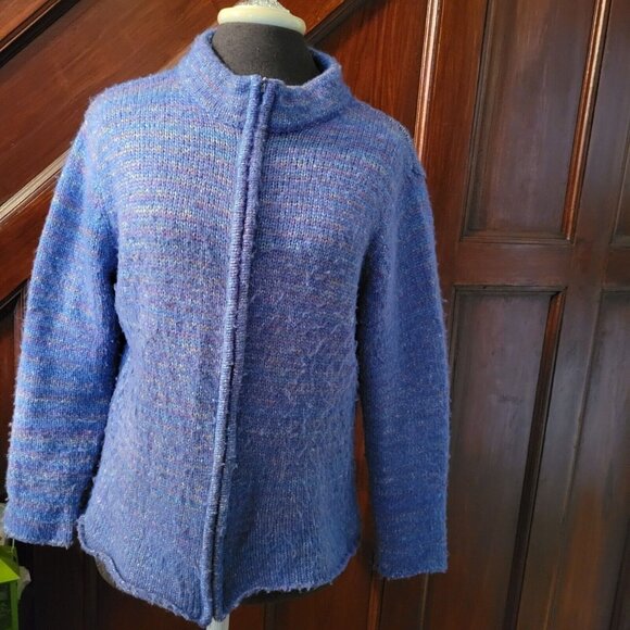 Alps Womens Medium Blue Wool Blend Zip-Up Sweater - Picture 1 of 3